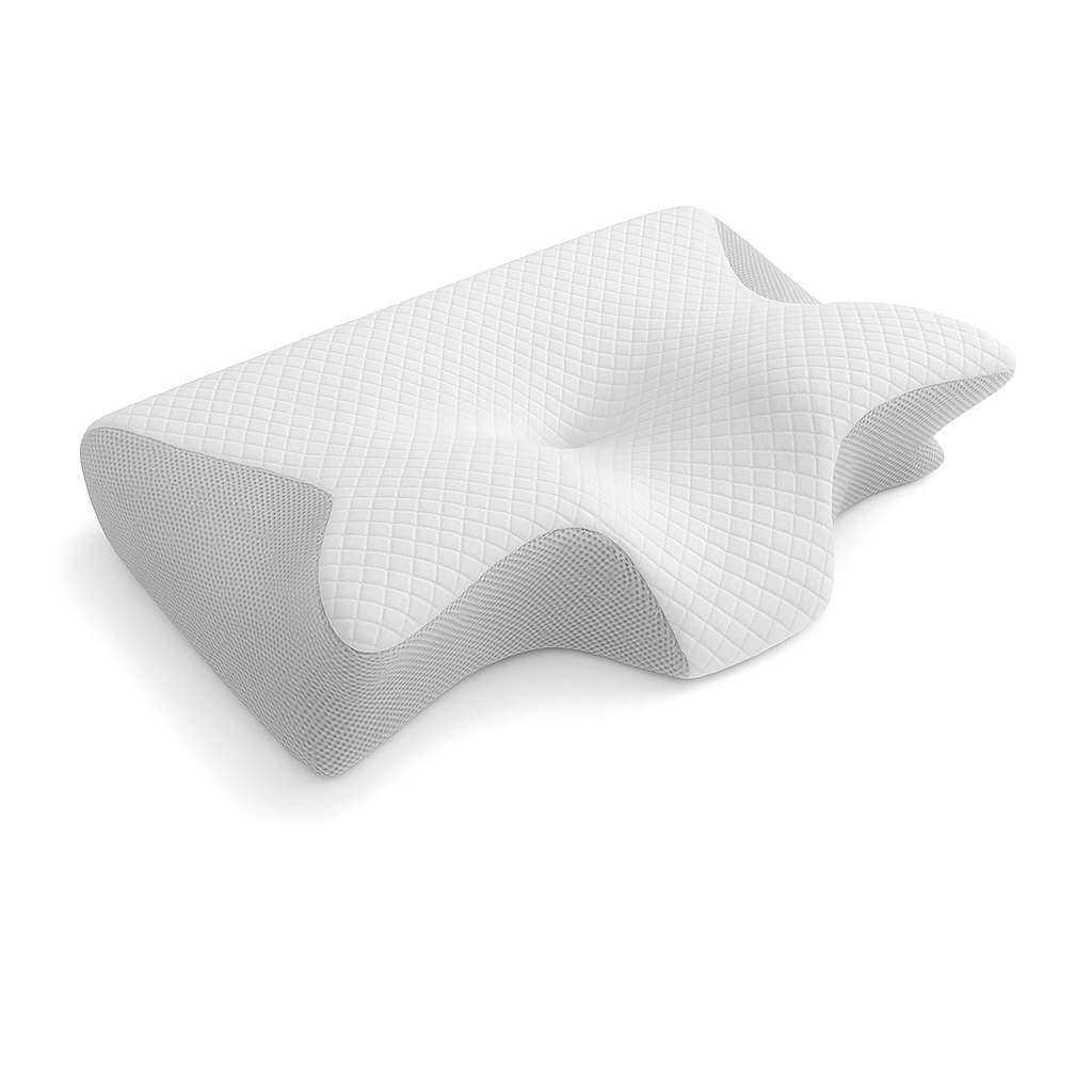 Gray pillow with a textured surface on a white background