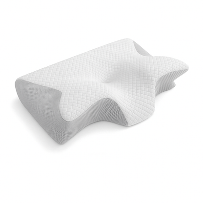 Gray pillow with a textured surface on a white background